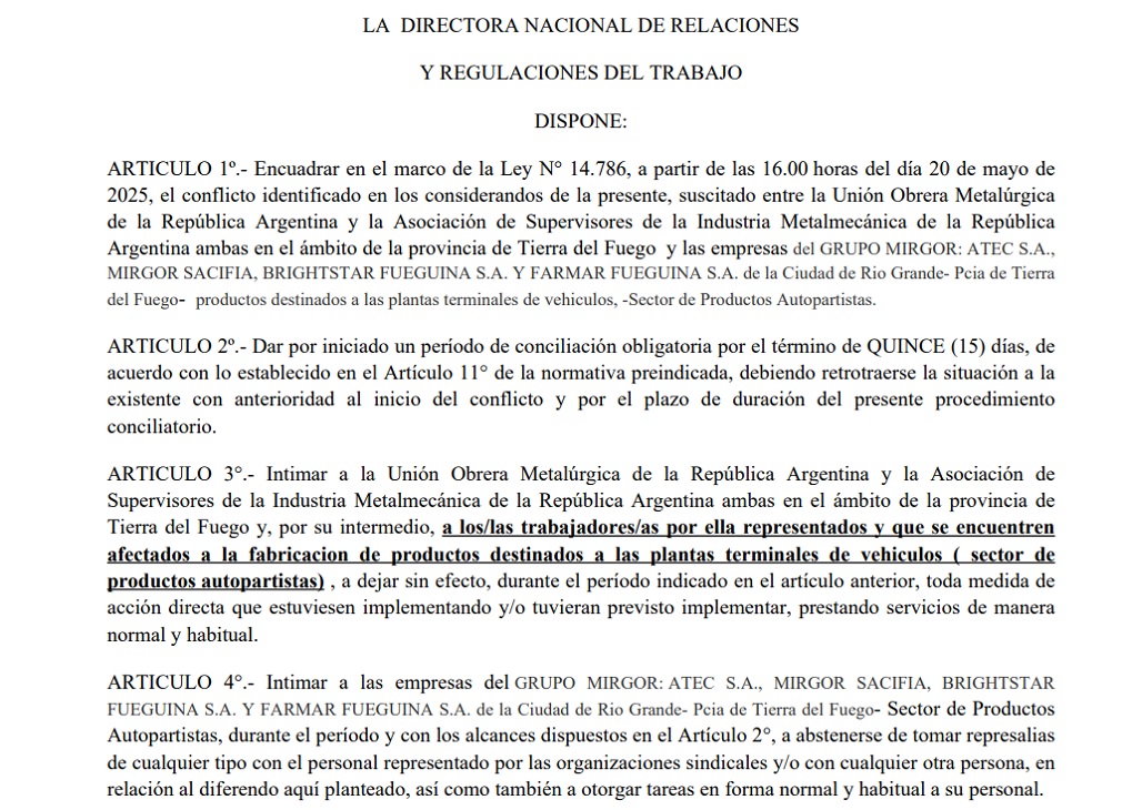 AHORA: El Ministerio de Trabajó dictó la &#8220;conciliación obligatoria&#8221; para el sector Autopartistas