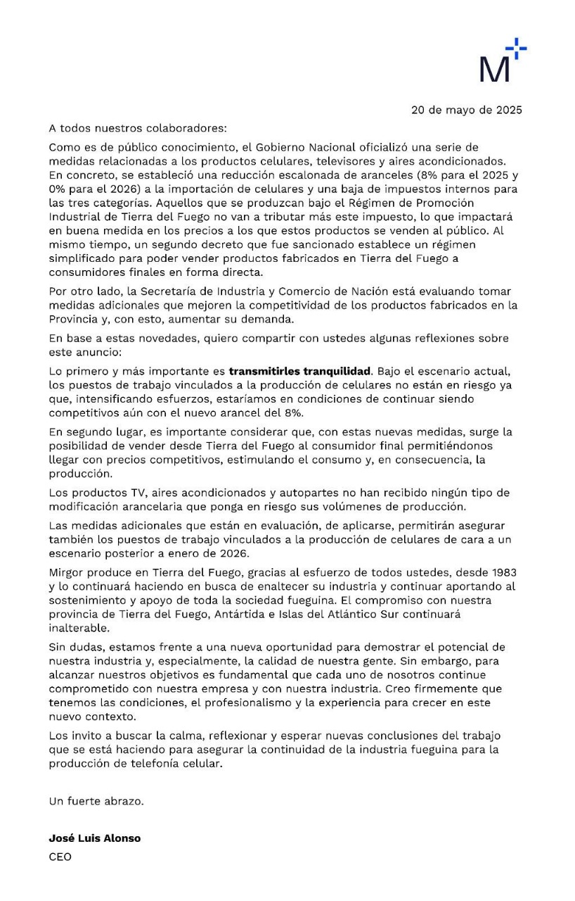 En Mirgor aseguran que los puestos de trabajo vinculados a celulares, &#8220;no están en riesgo&#8221;